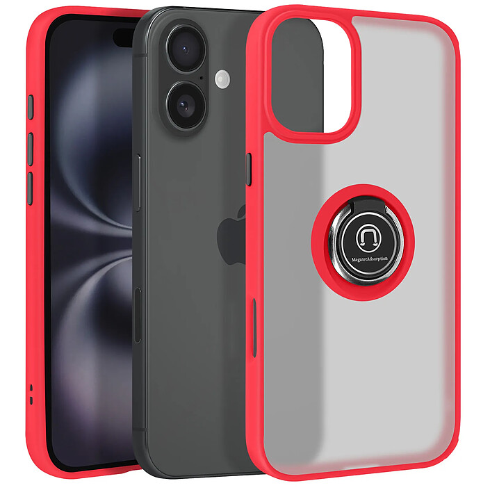 Avizar Coque pour iPhone 16 Antichoc avec Anneau Magnétique Rotatif Finition Givrée