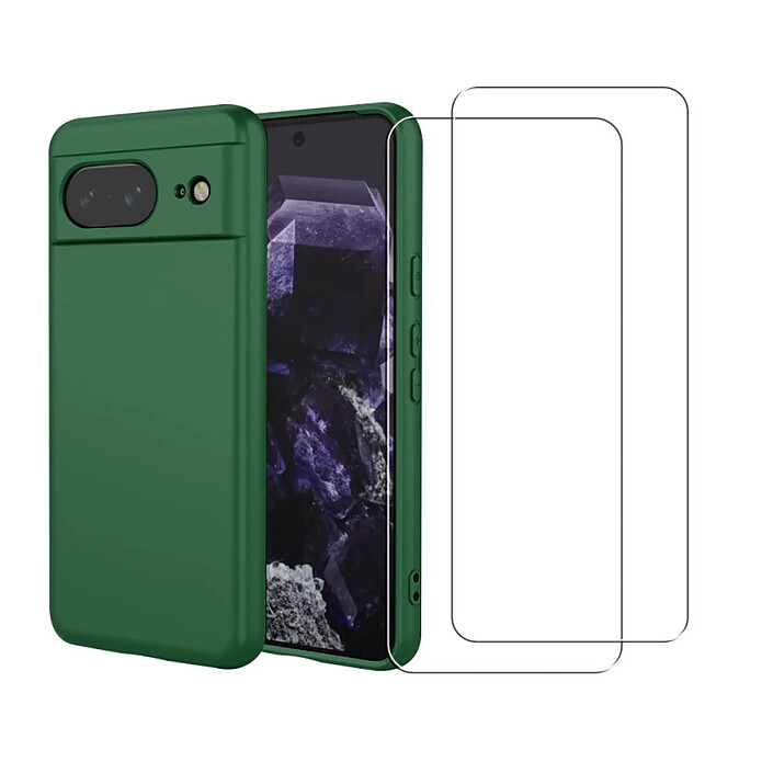 Acheter Evetane Coque Google Pixel 8 Silicone liquide Vert Foret + 2 Vitres en Verre trempe Protection ecran Antichocs