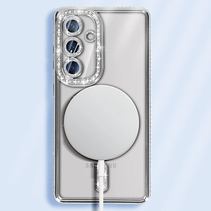 Avizar Coque Diamant pour Samsung Galaxy S24 Plus MagSafe Contour Strass Argent pas cher