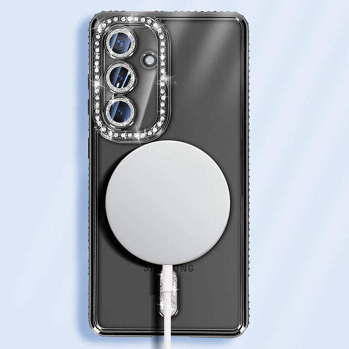 Avizar Coque Diamant pour Samsung Galaxy S24 MagSafe Contour Strass Noir pas cher