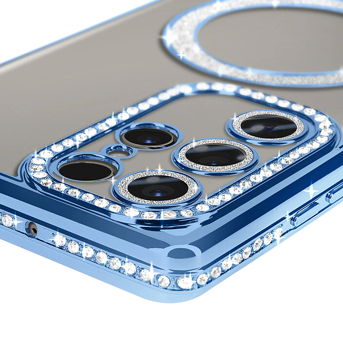 Avis Avizar Coque Diamant pour Samsung Galaxy S24 Ultra MagSafe Contour Strass Bleu clair
