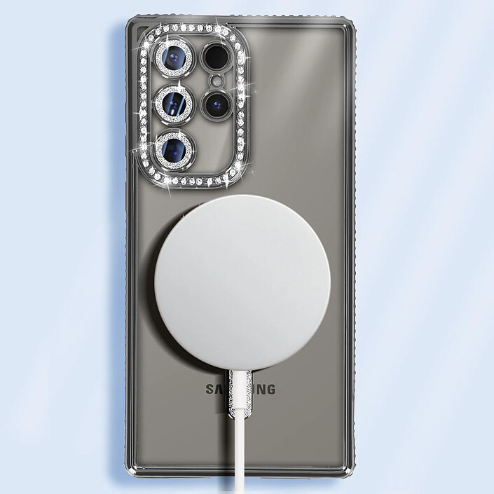 Avizar Coque Diamant pour Samsung Galaxy S24 Ultra MagSafe Contour Strass Noir pas cher