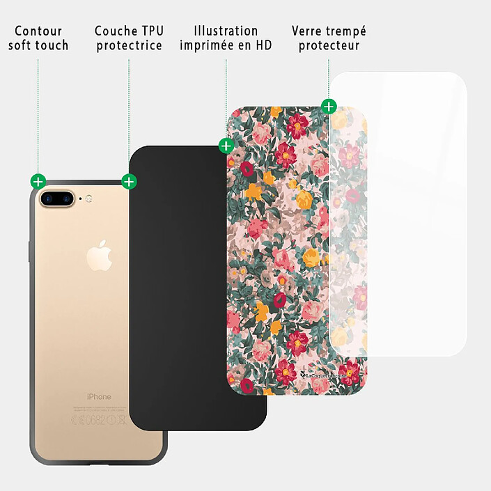 Acheter LaCoqueFrançaise Coque iPhone 7 Plus/ 8 Plus Coque Soft Touch Glossy Fleurs Beige et Rose Design
