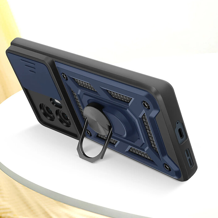 Acheter Mayaxess Coque pour Motorola Edge 50 Fusion Bague Cache Caméra Coulissant Bleu nuit