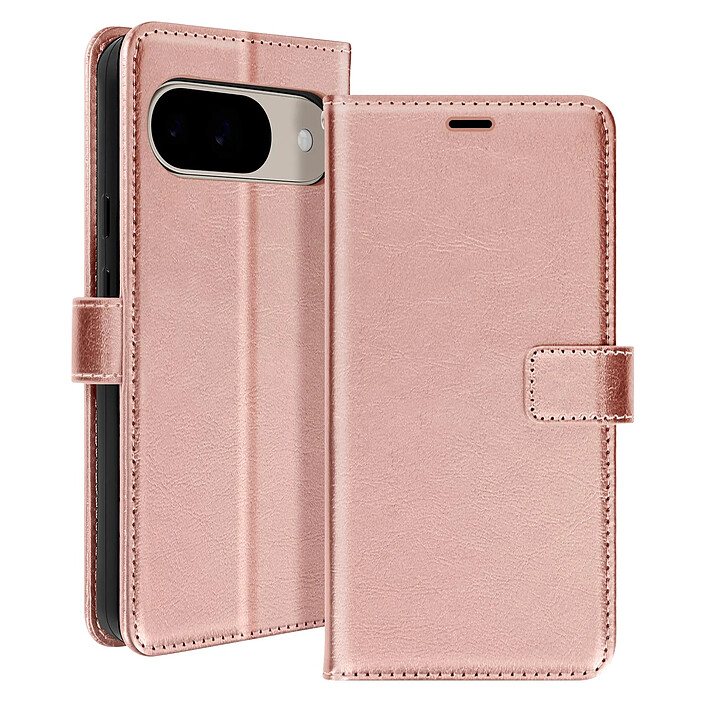 Mayaxess Étui pour Google Pixel 9 et 9 Pro Portefeuille avec Dragonne Rose champagne