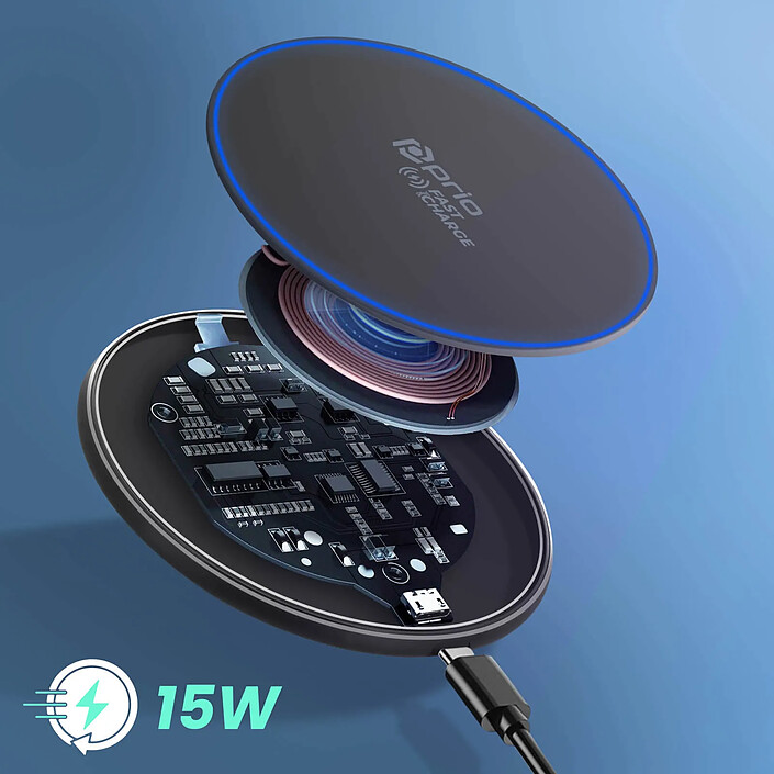 Avis Prio Chargeur sans-fil à induction QI 15W / 10W / 7.5W Charge adaptative Noir