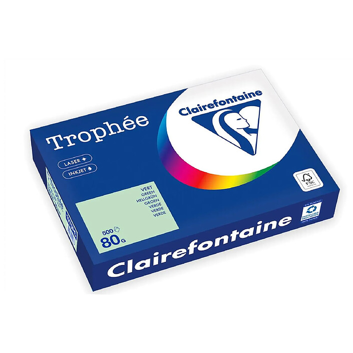 CLAIREFONTAINE Ramette Papier FSC A4 80g 500 Feuilles Vert x 5