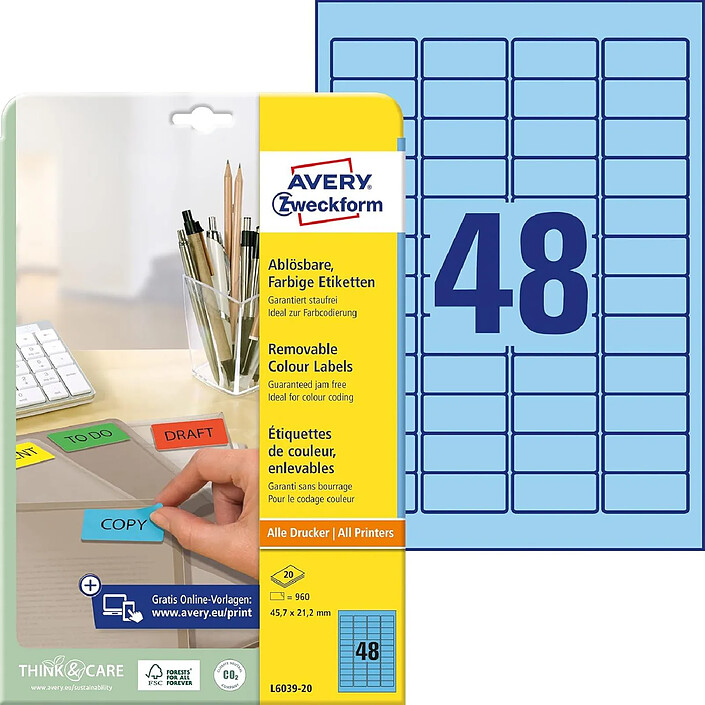 AVERY Etui 960 Etiquettes, 45,7 x 21,2 mm, bleu