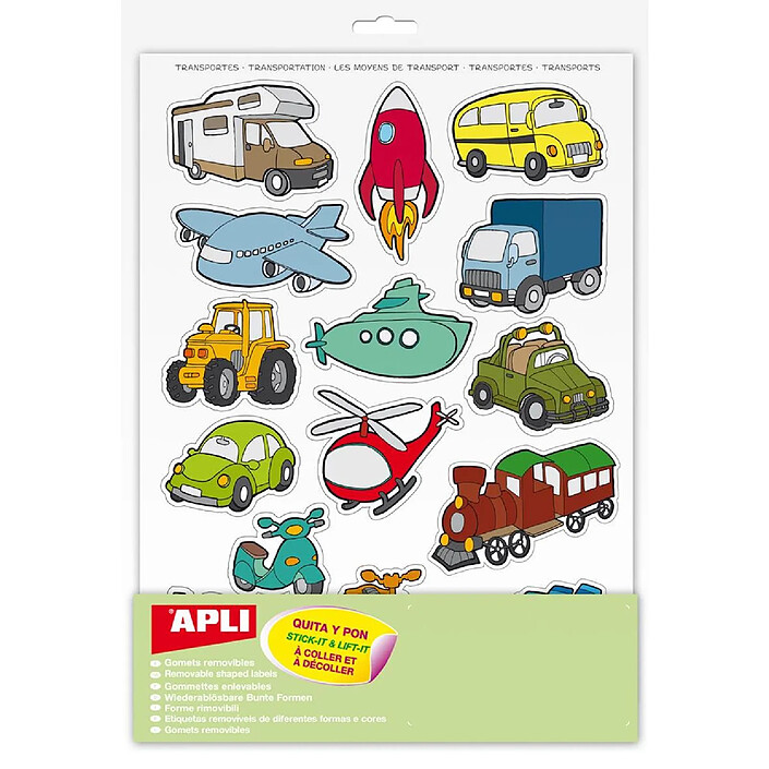 APLI Pochette 12 feuilles gommettes Les transports