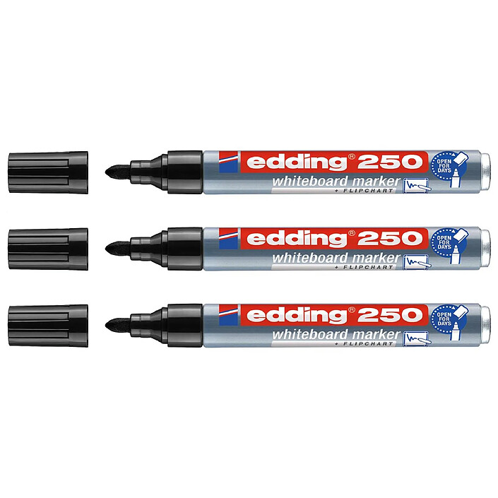 EDDING Marqueur pour Tableaux blancs 250 Noir Corps Alu Pointe Ronde 1,5-3 mm x 3