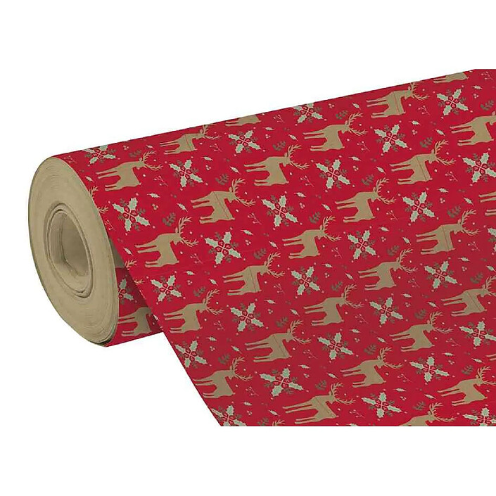CLAIREFONTAINE Papier cadeau de Noël Kraft 70g 'Rennes' 50m x 35cm Rouge