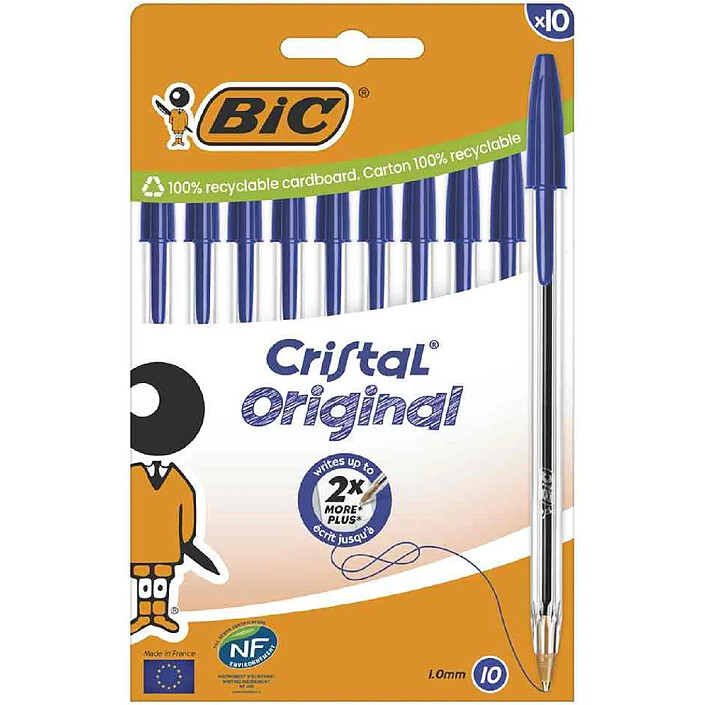 BIC Etui Carton de 10 Stylos à Bille Cristal Original Bleu