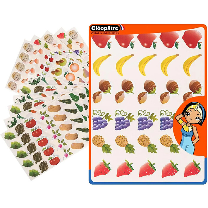 CLÉOPÂTRE 180 Gommettes légumes sur 12 planches A5 Repositionnables et Détourées