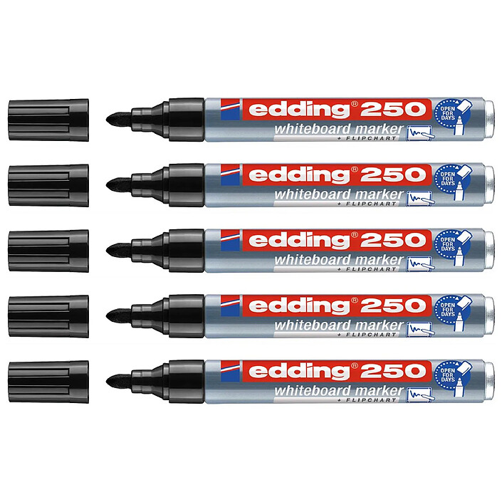 EDDING Marqueur pour Tableaux blancs 250 Noir Corps Alu Pointe Ronde 1,5-3 mm x 5