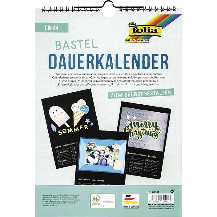 FOLIA Calendrier mural créatif, A4, 170 g/m2, noir