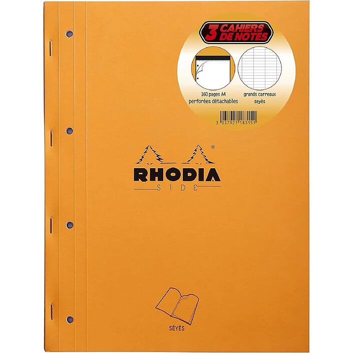 RHODIA Lot de 3 Blocs de Cours Orange A4 160p 80g Séyès