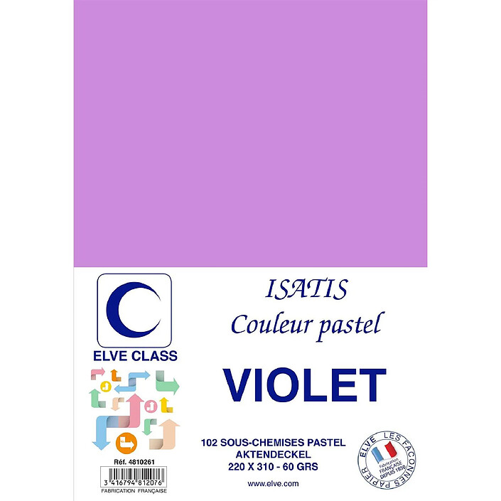 ELVE Paquet de 102 Sous-chemises 60 g 220 x 310 mm ISATIS Coloris Pastel Violet