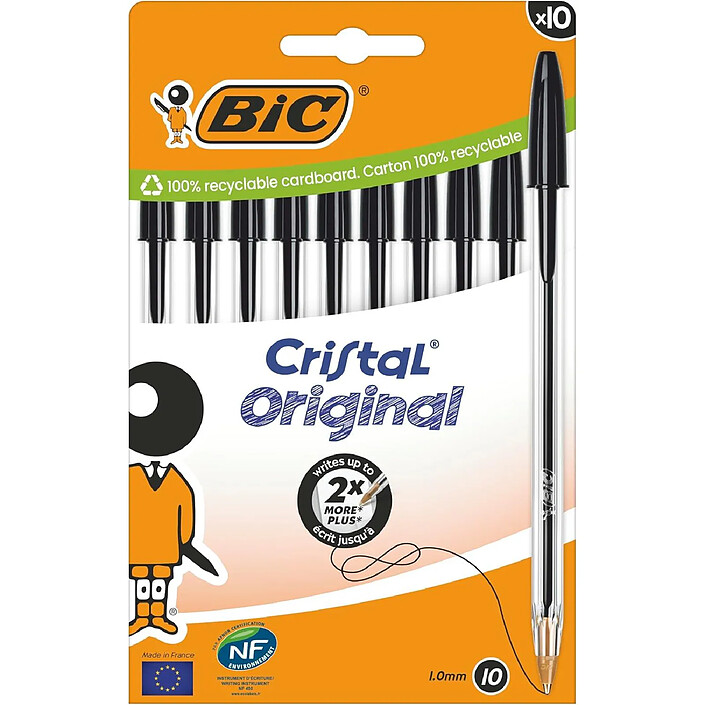 BIC Stylo à bille Cristal Original, boîte carton de 10, noir