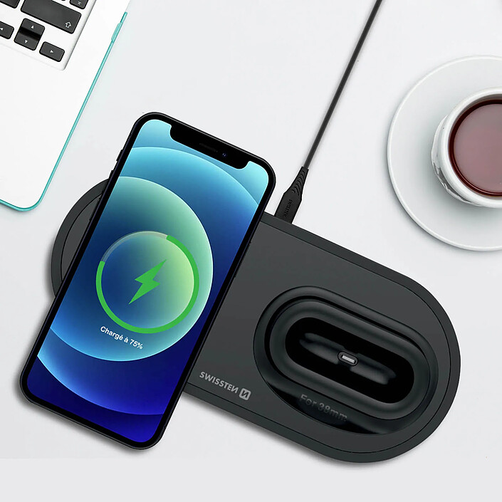 Avis Swissten Chargeur à Induction 3-en-1 pour iPhone / Apple Watch / AirPods Swissten Noir Noir