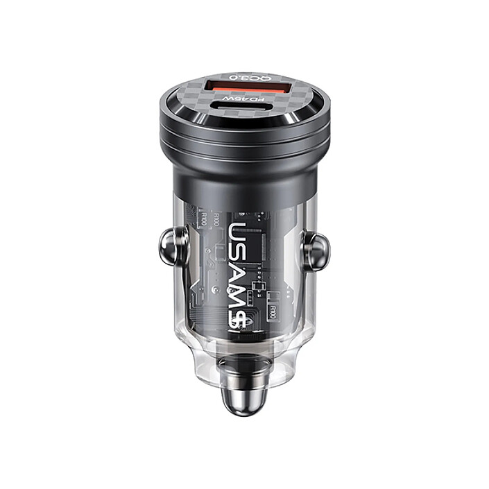 Avizar Chargeur Voiture 45W Port USB-A et USB-C QuickCharge 3.0 Noir transparent