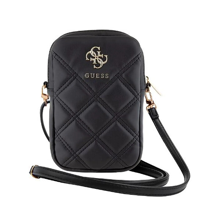 Guess Pochette Universelle pour Téléphone Matelassée avec Bandoulière et Logo 4G Noir