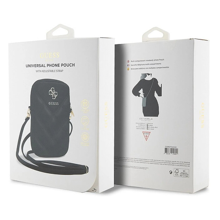 Guess Pochette Universelle pour Téléphone Matelassée avec Bandoulière et Logo 4G Noir pas cher