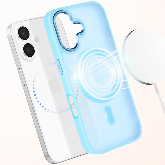 Avis Avizar Coque MagSafe pour iPhone 16 Plus Dos Mat Givré Contour Bleu clair
