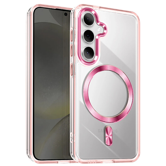 Avizar Coque MagSafe pour Samsung S24 Plus et S25 Plus Dos Cristal Color Rose champagne