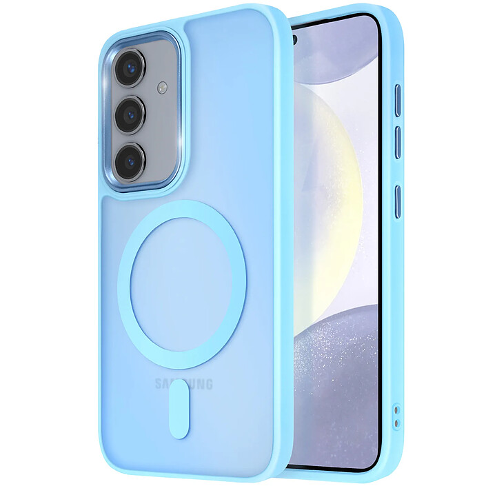 Avizar Coque MagSafe pour Samsung Galaxy S24 et S25 Dos Mat Givré Contour Bleu clair