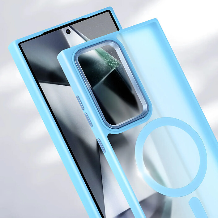 Avizar Coque MagSafe pour Samsung Galaxy S24 Ultra Dos Mat Givré Contour Bleu clair pas cher