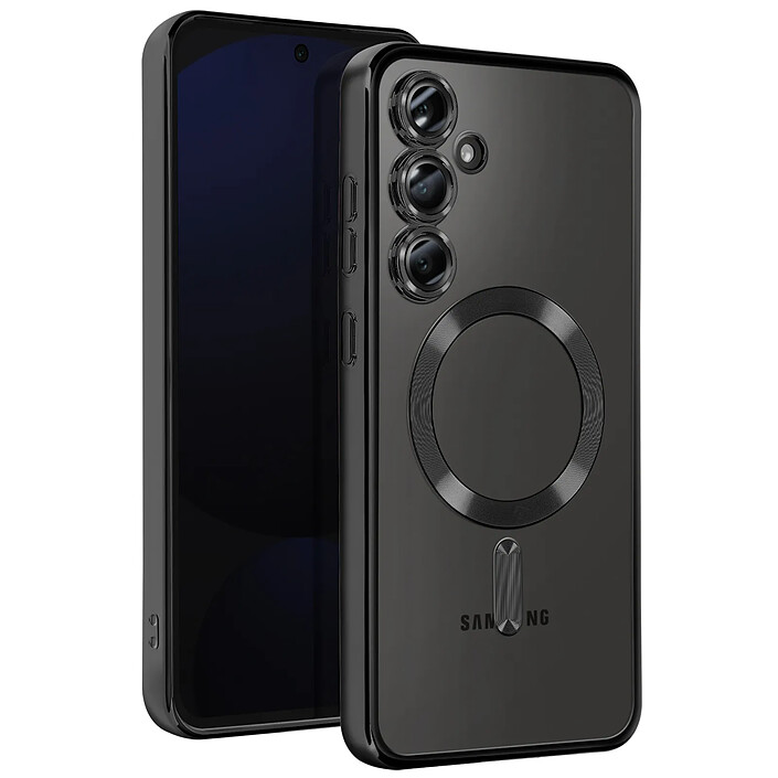 Avizar Coque MagSafe pour Samsung Galaxy S24 FE Silicone Contour Chromé Noir