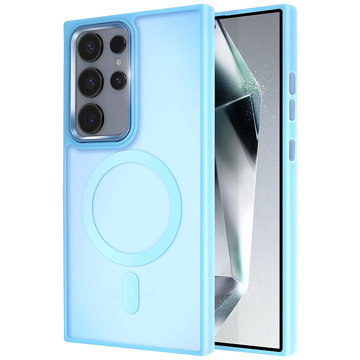Avizar Coque MagSafe pour Samsung Galaxy S24 Ultra Dos Mat Givré Contour Bleu clair