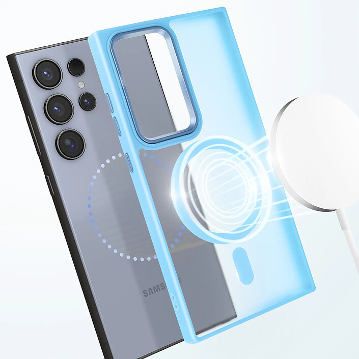 Avis Avizar Coque MagSafe pour Samsung Galaxy S24 Ultra Dos Mat Givré Contour Bleu clair