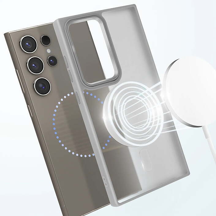 Avis Avizar Coque MagSafe pour Samsung Galaxy S24 Ultra Dos Mat Givré Contour Gris