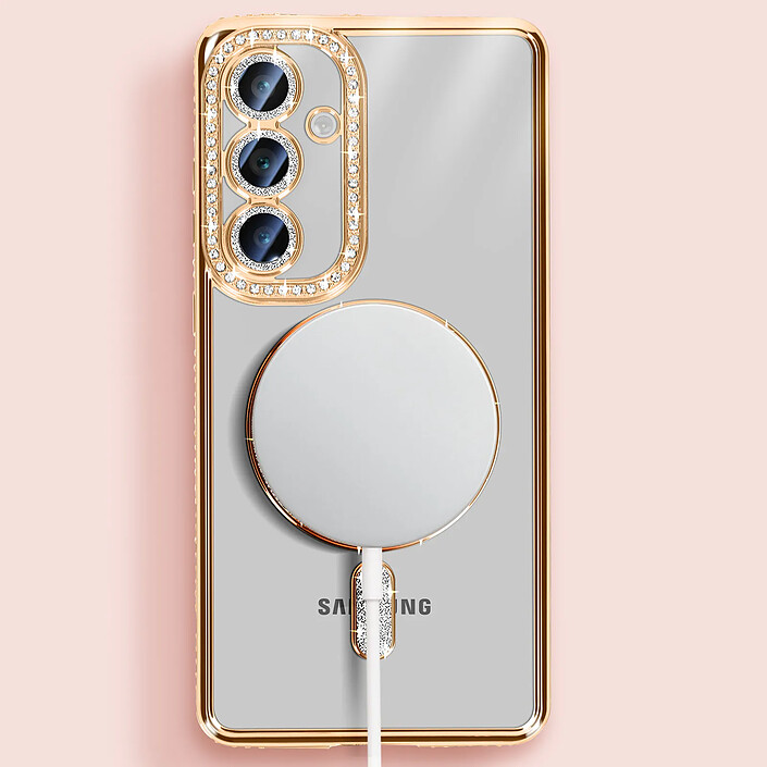 Avizar Coque Diamant pour Samsung Galaxy S24 FE MagSafe Contour Strass Dorée pas cher