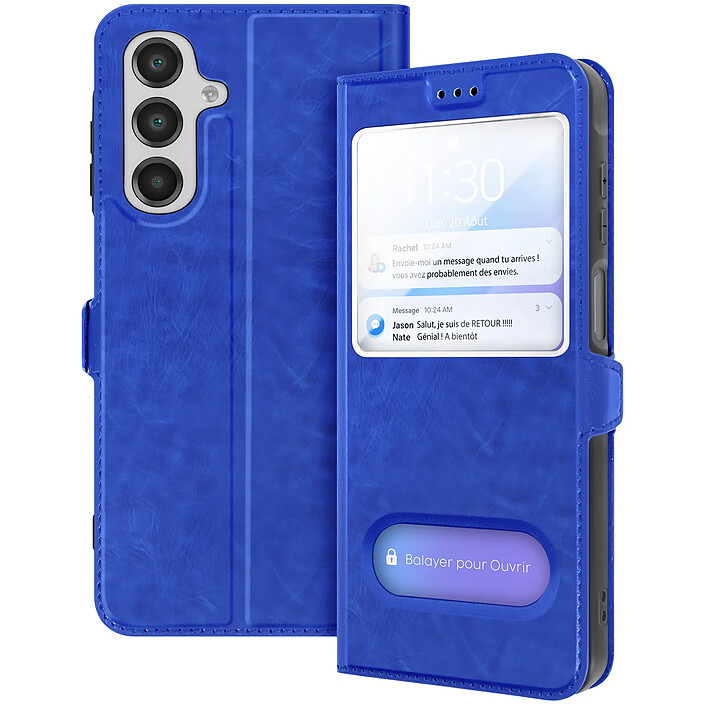 Avizar Étui pour Samsung Galaxy A16 Fenêtre Fonction Support Vidéo Bleu