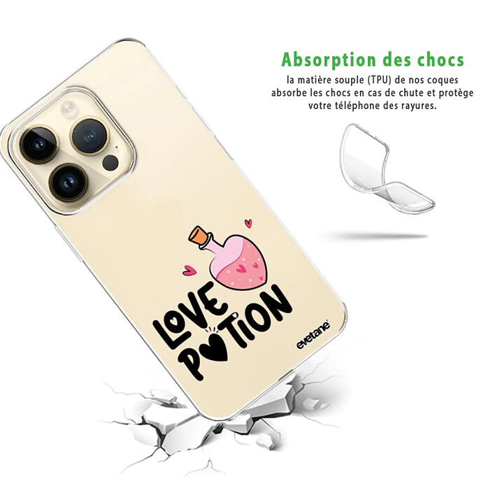 Avis Evetane Coque iPhone 14 Pro 360 intégrale transparente Motif Love Potion Tendance .