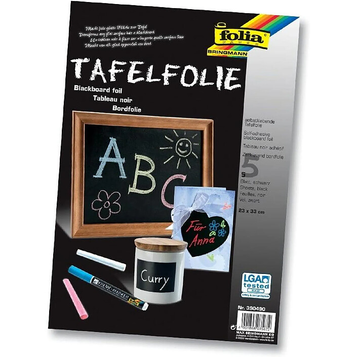 FOLIA Film à tableau noir/ardoise en PVC, 230 x 330 mm, noir