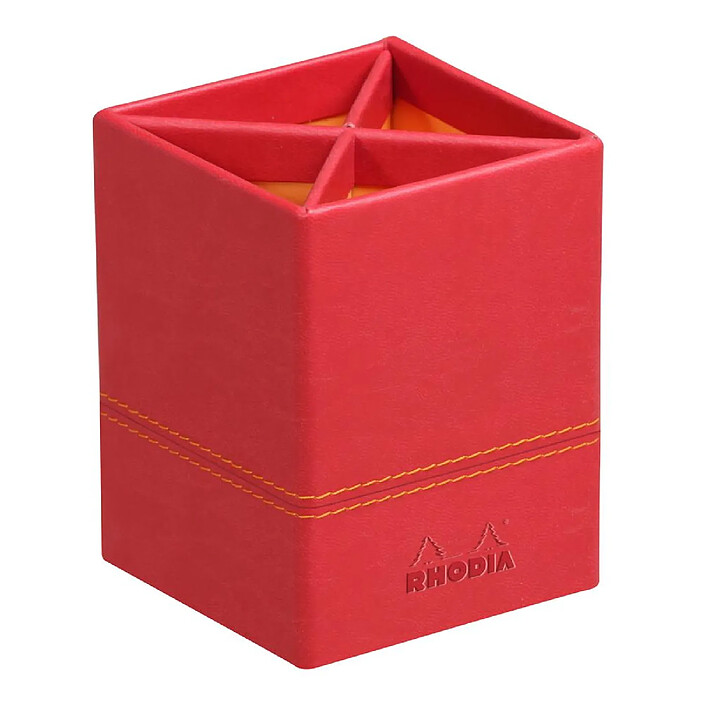 RHODIA rama pot à crayons simili cuir italien 8x8x11 cm - Coquelicot