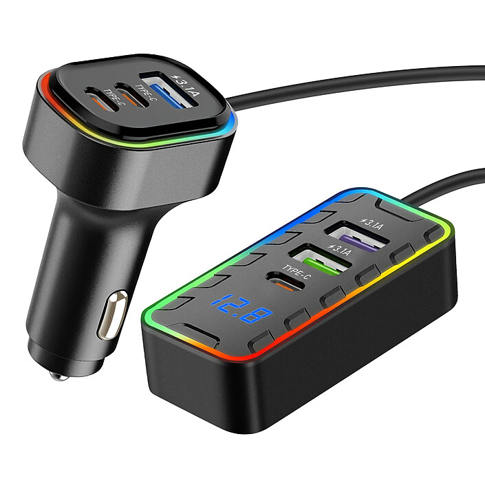 Avizar Chargeur Voiture 22.5W 3 USB-C + 3 USB Câble d'Extension 1.5m