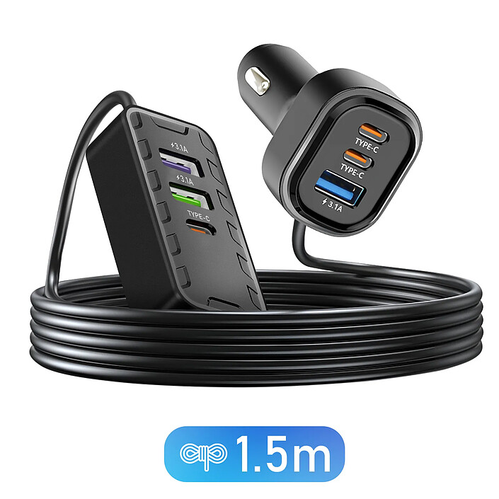 Avis Avizar Chargeur Voiture 22.5W 3 USB-C + 3 USB Câble d'Extension 1.5m