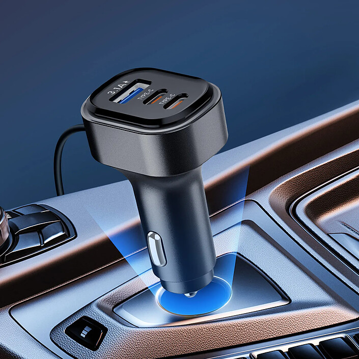 Avizar Chargeur Voiture 22.5W 3 USB-C + 3 USB Câble d'Extension 1.5m pas cher