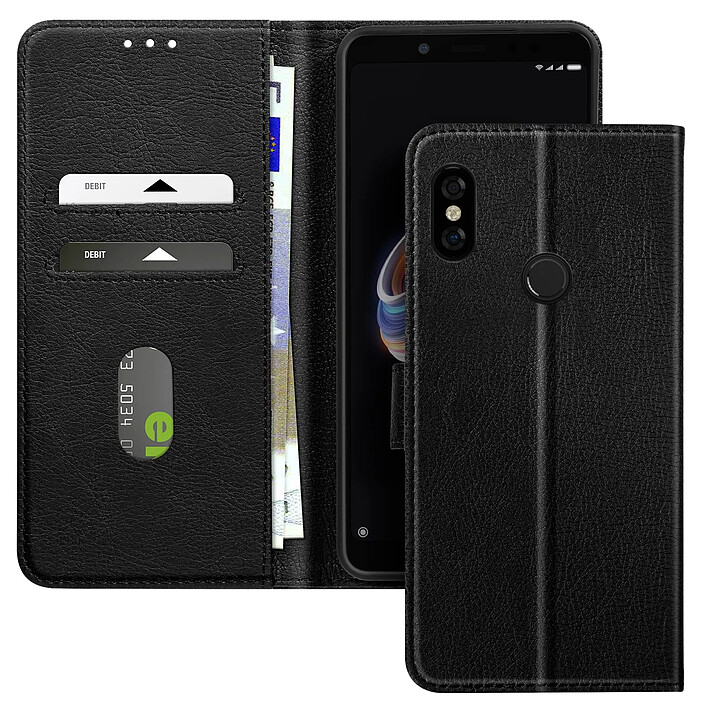 Avizar Étui pour Xiaomi Redmi Note 5 Clapet Portefeuille et Support Vidéo Noir