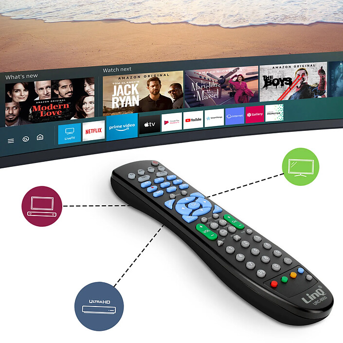 LinQ Télécommande Universelle TV Satellite DVD CBL Audio VCR Portée 10m  Noir pas cher