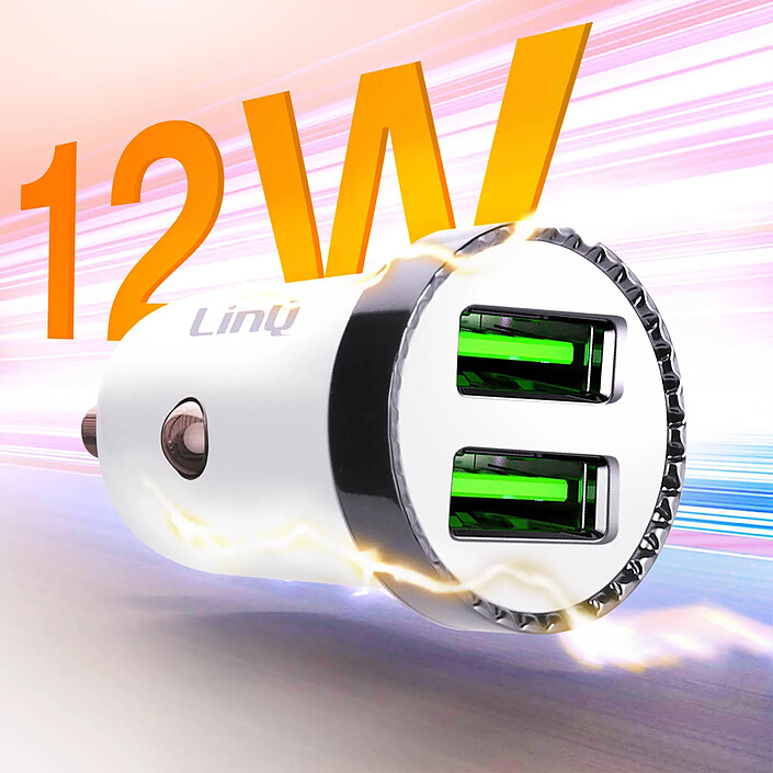 Avis LinQ Chargeur Voiture Double USB 2.4A 12W Rapide Et Sécurisé Blanc