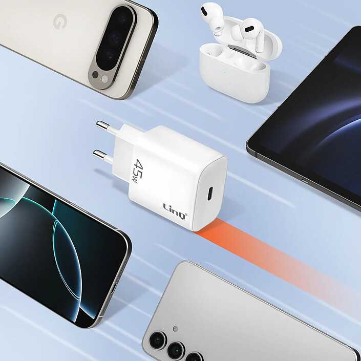 Acheter LinQ Chargeur Secteur USB-C 45W Power Delivery 3.0 Charge Rapide Blanc