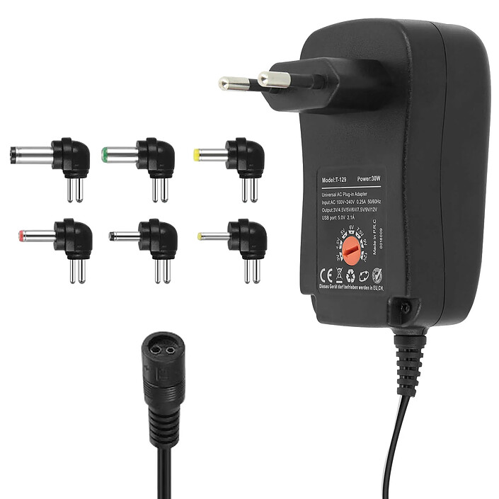 LinQ Chargeur Secteur Universel 30W avec 6 embouts Port USB Noir