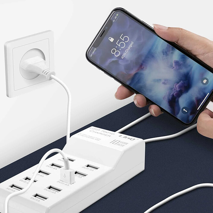 Acheter LinQ Chargeur Secteur USB 10 Ports 50W Recharge Rapide Blanc