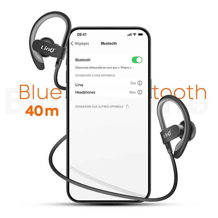 Avis LinQ Écouteurs Bluetooth Sport Tour de cou , Portée 40m Noir