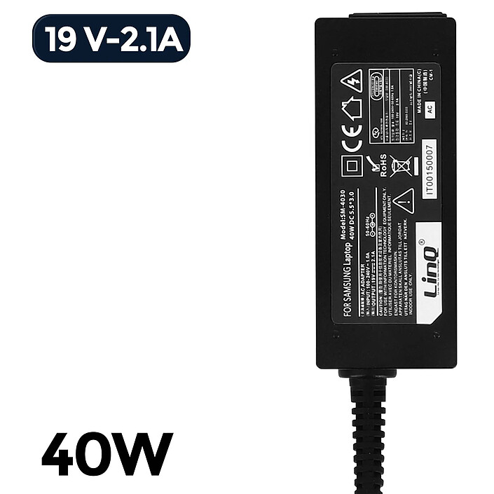 LinQ Chargeur Secteur pour PC pour Samsung Galaxy 40W Embout 5.5 x 3.0 mm Noir pas cher